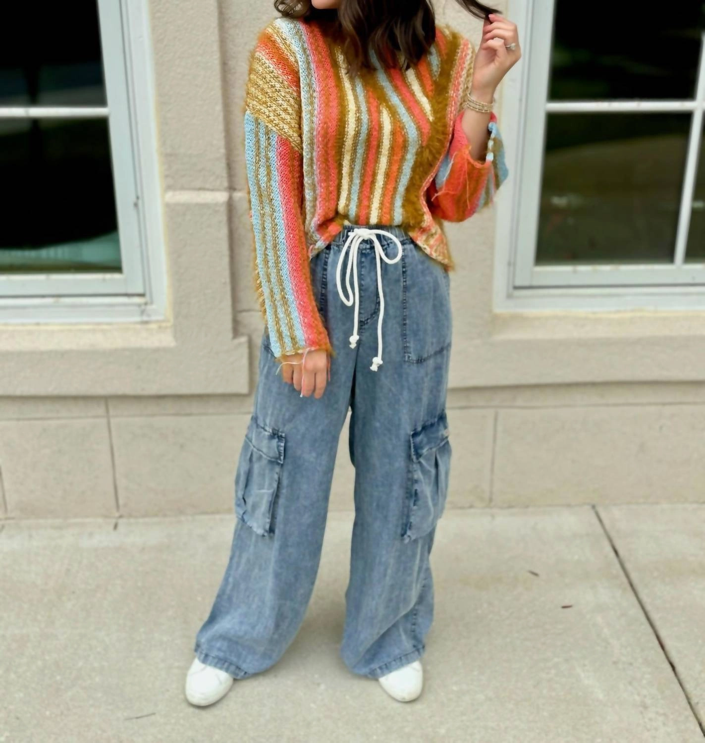 Bohemian Print Sweater In Coral Combo