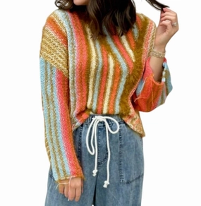 Bohemian Print Sweater In Coral Combo Tops Womens - tie-front tops cheap