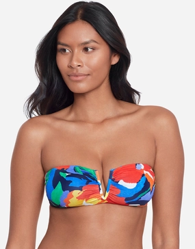 Bold Abstract Floral V Wire Bandeau Bikini Top Swim Womens - sport swimwear clearance