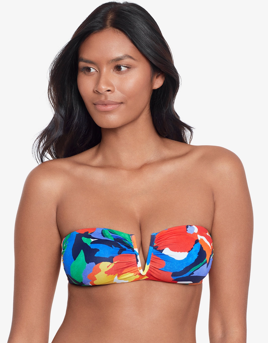 Bold Abstract Floral V Wire Bandeau Bikini Top Swim Womens - sport swimwear clearance