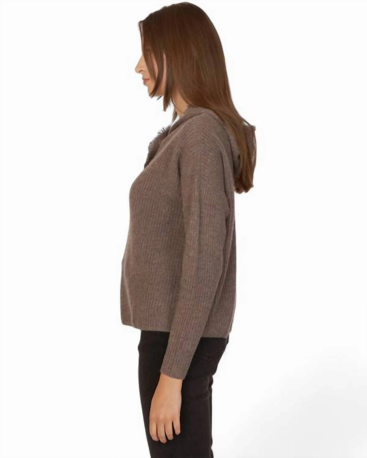 Boxy Shaker Fringe Hoodie With Snaps In Mulch