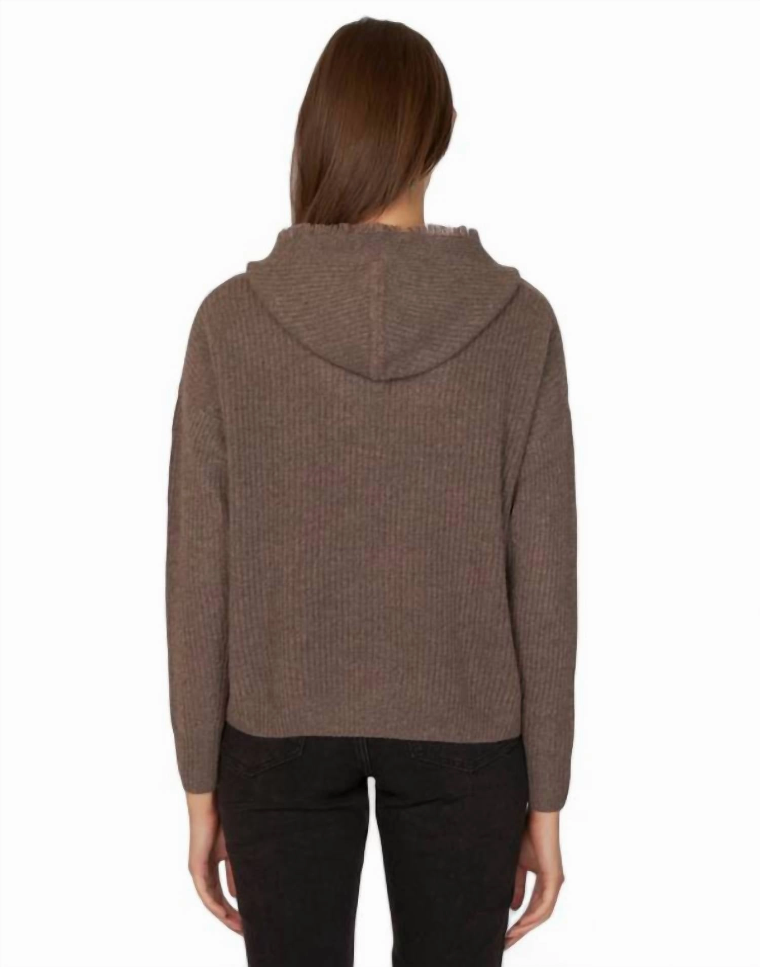 Boxy Shaker Fringe Hoodie With Snaps In Mulch