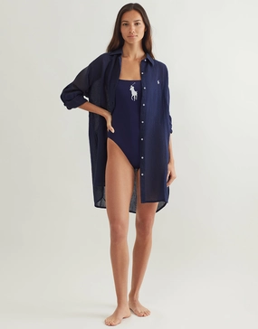 Boyfriend Shirt - Navy Swim Womens - bikinis clearance