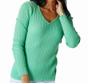 Braided V-Neck Sweater In Green Tops Womens - tie-front tops cheap
