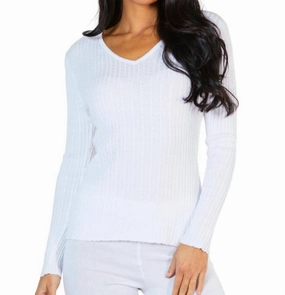 Braided V-Neck Sweater In White Tops Womens - tie-front tops cheap