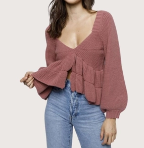 Bri Baby Doll Sweater In Rust Tops Womens - silk tops clearance