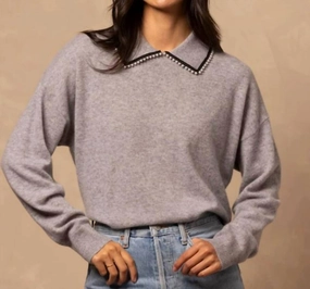 Brigitte Collared Pullover In Heather Tops Womens - puff-sleeve tops