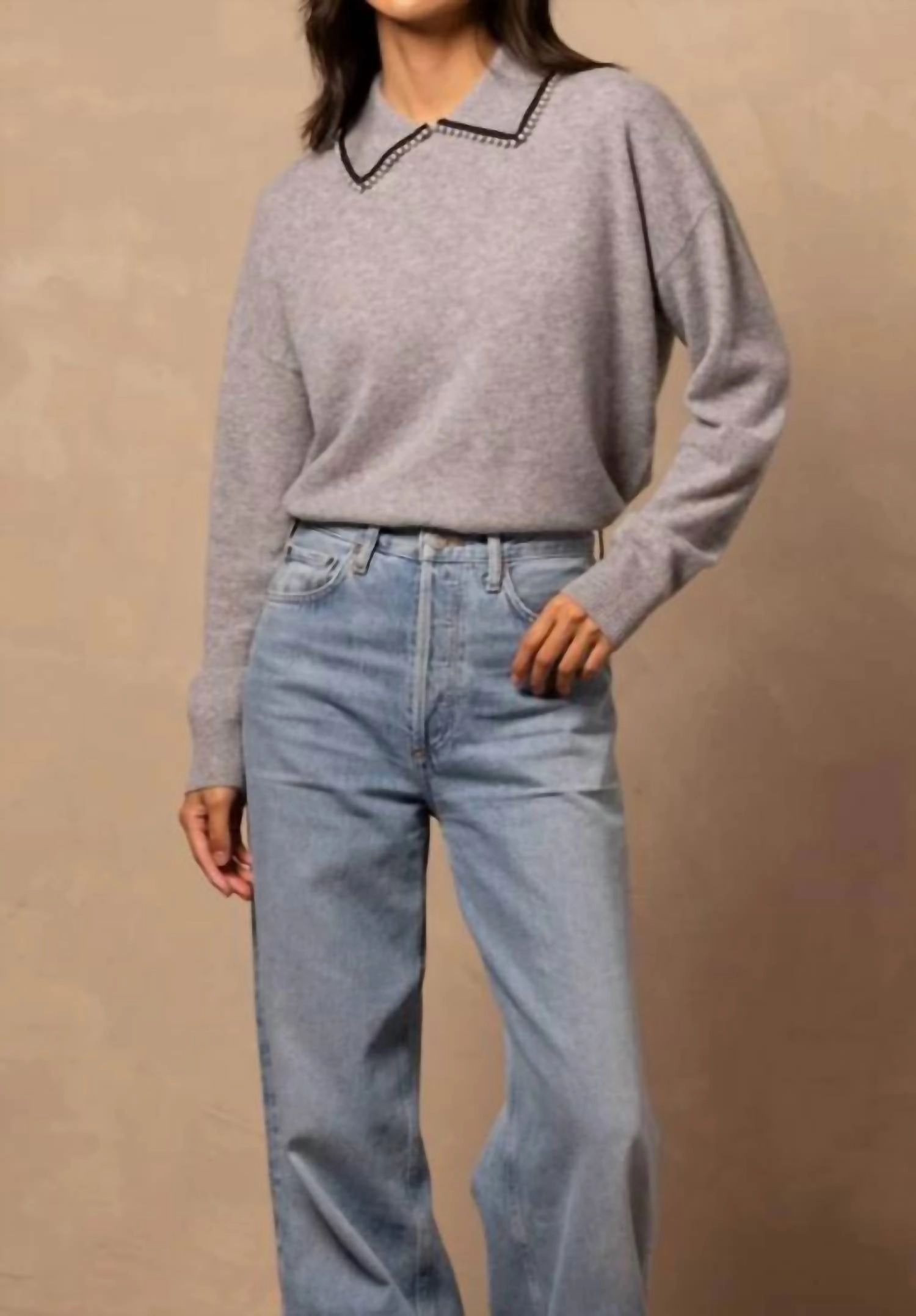 Brigitte Collared Pullover In Heather