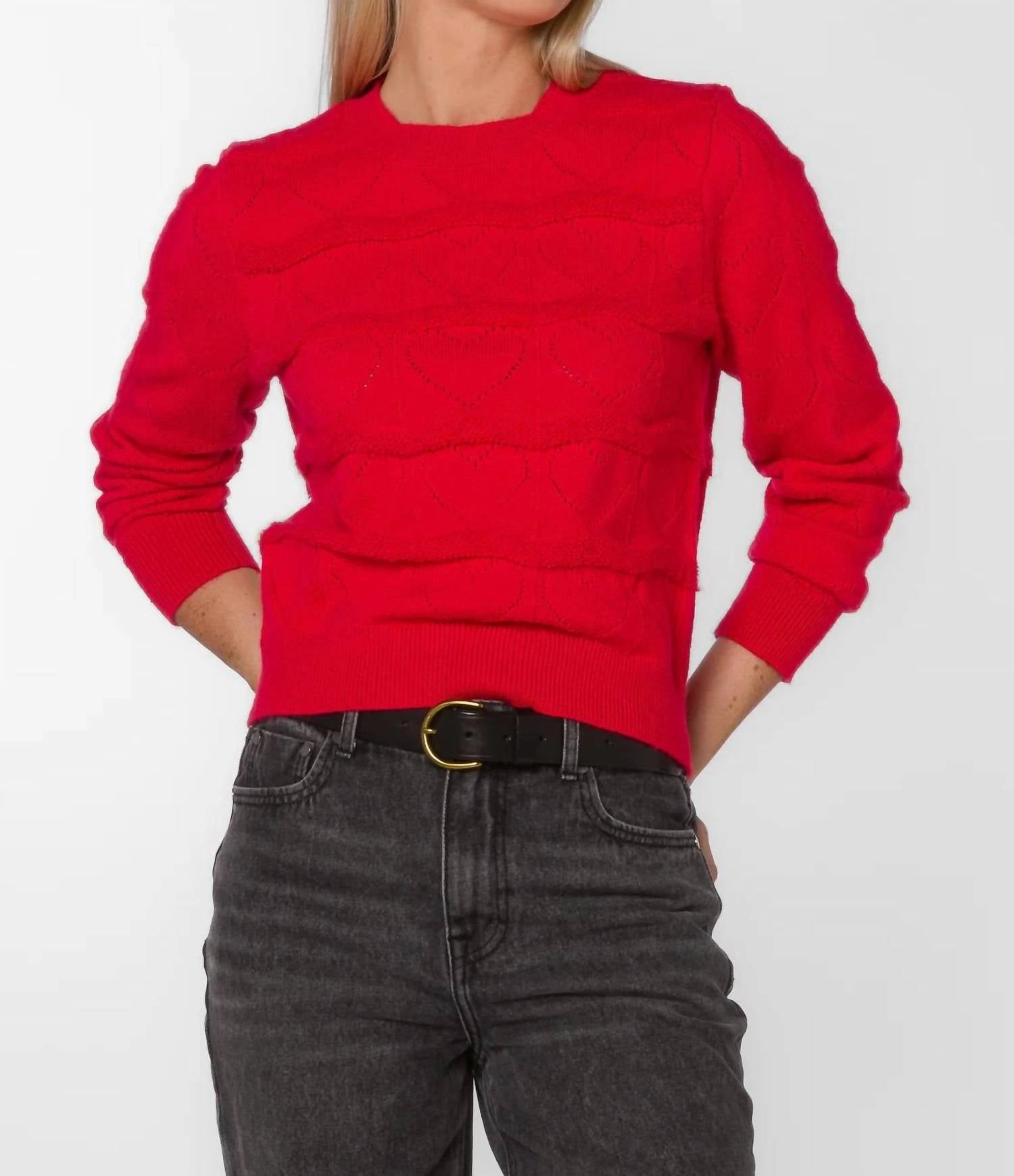 Brinley Jacquard Sweater In Red Ribbon Tops Womens - camisoles best price