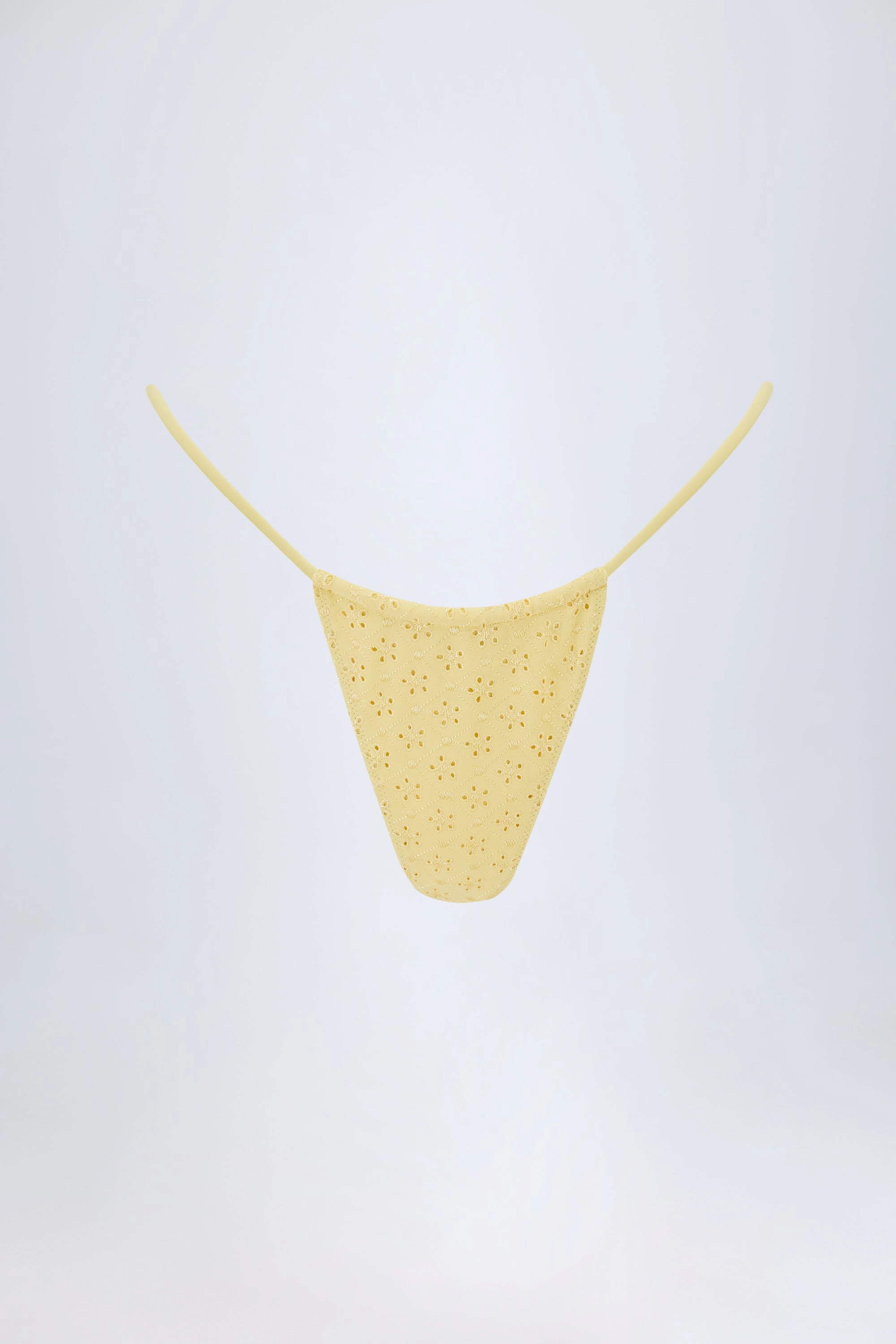 Broderie Anglaise Drawstring Bikini Bottoms in Lemon Yellow