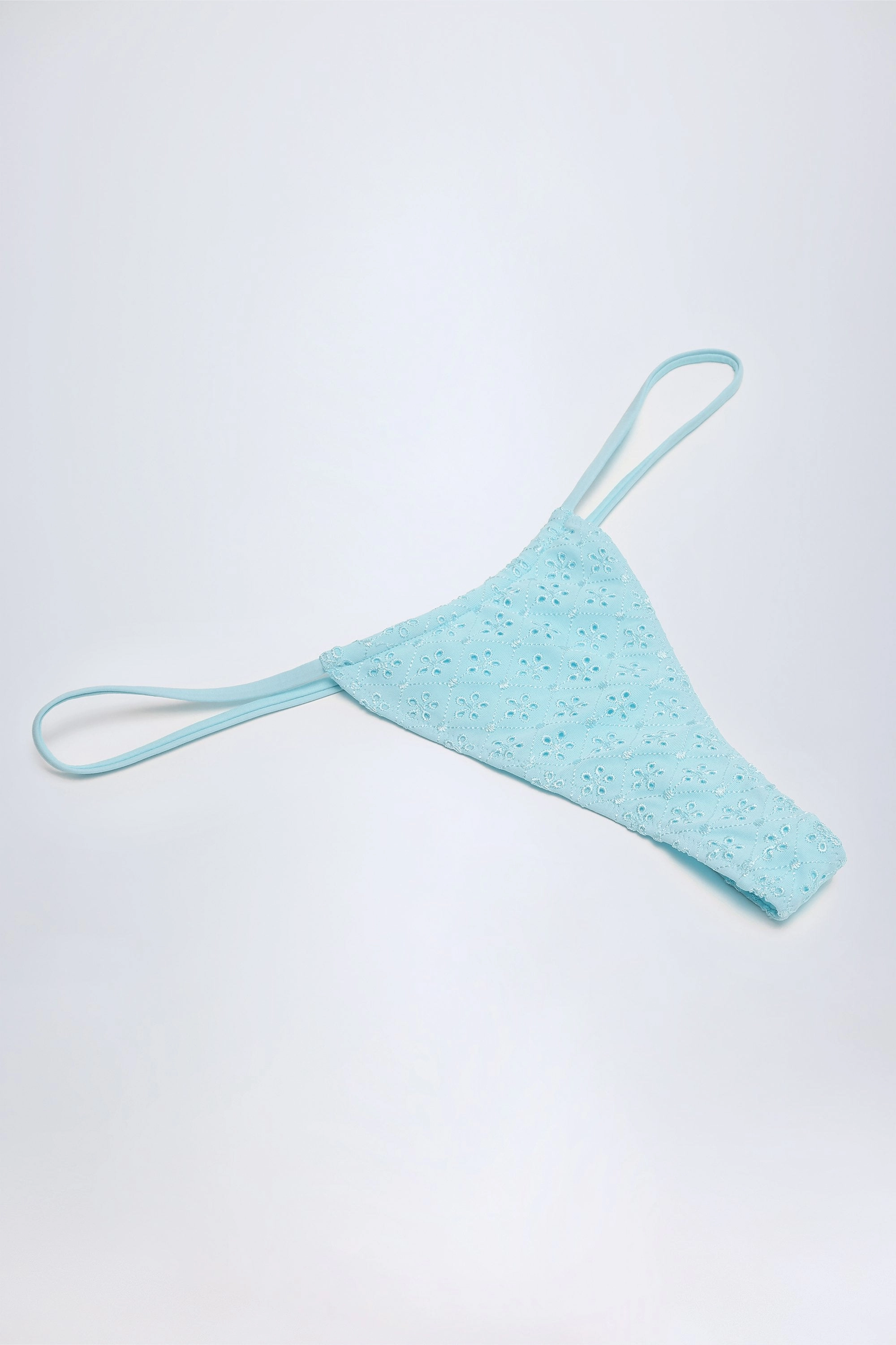 Broderie Anglaise Drawstring Bikini Bottoms in Powder Blue