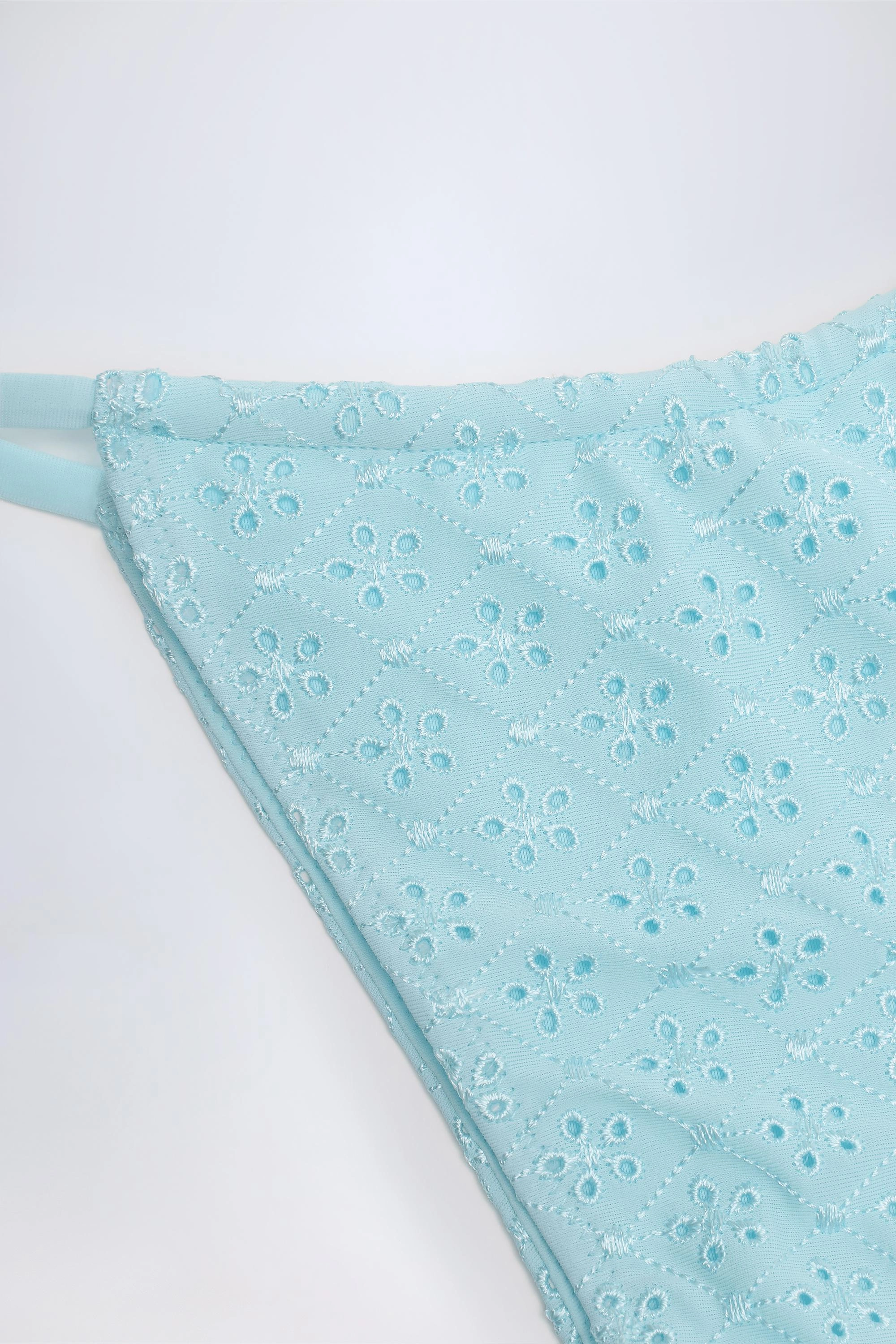 Broderie Anglaise Drawstring Bikini Bottoms in Powder Blue
