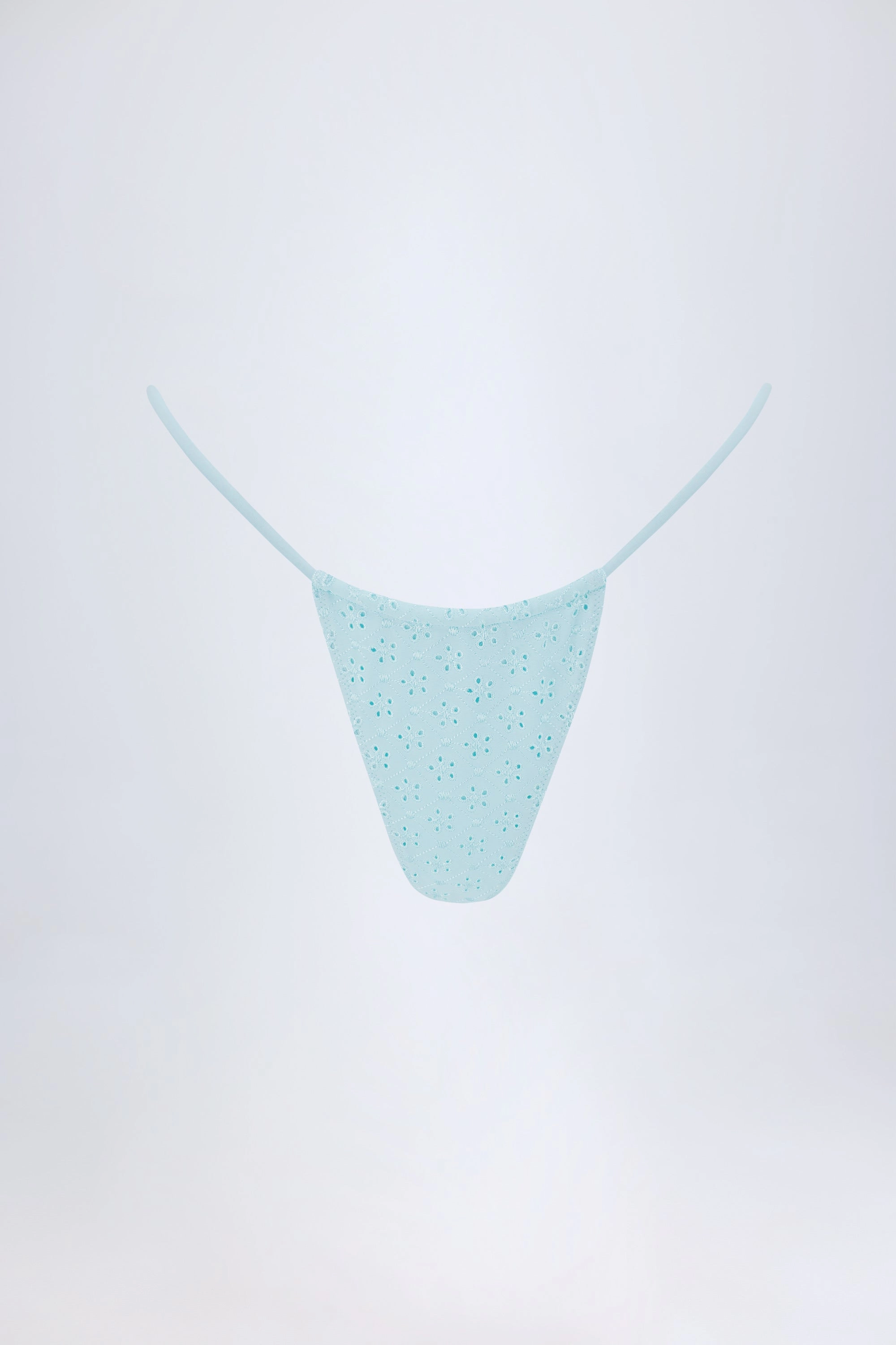 Broderie Anglaise Drawstring Bikini Bottoms in Powder Blue