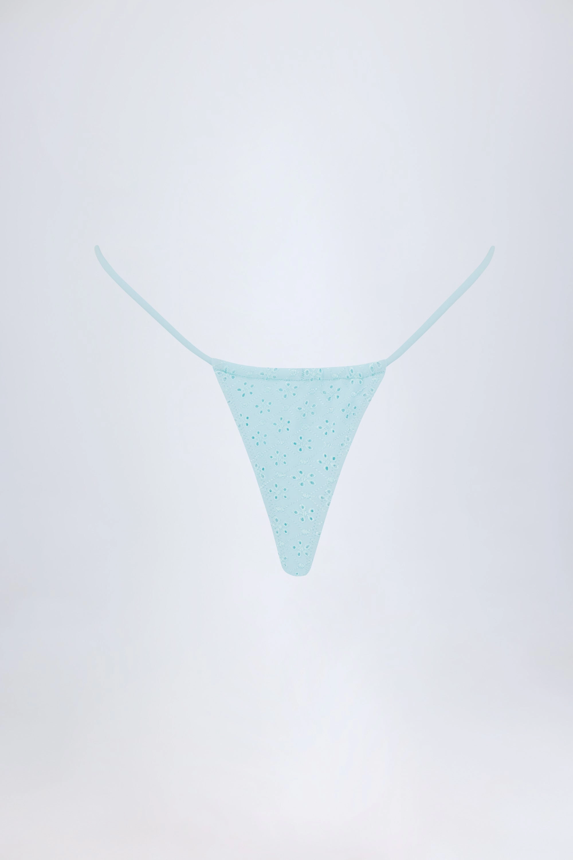 Broderie Anglaise Drawstring Bikini Bottoms in Powder Blue