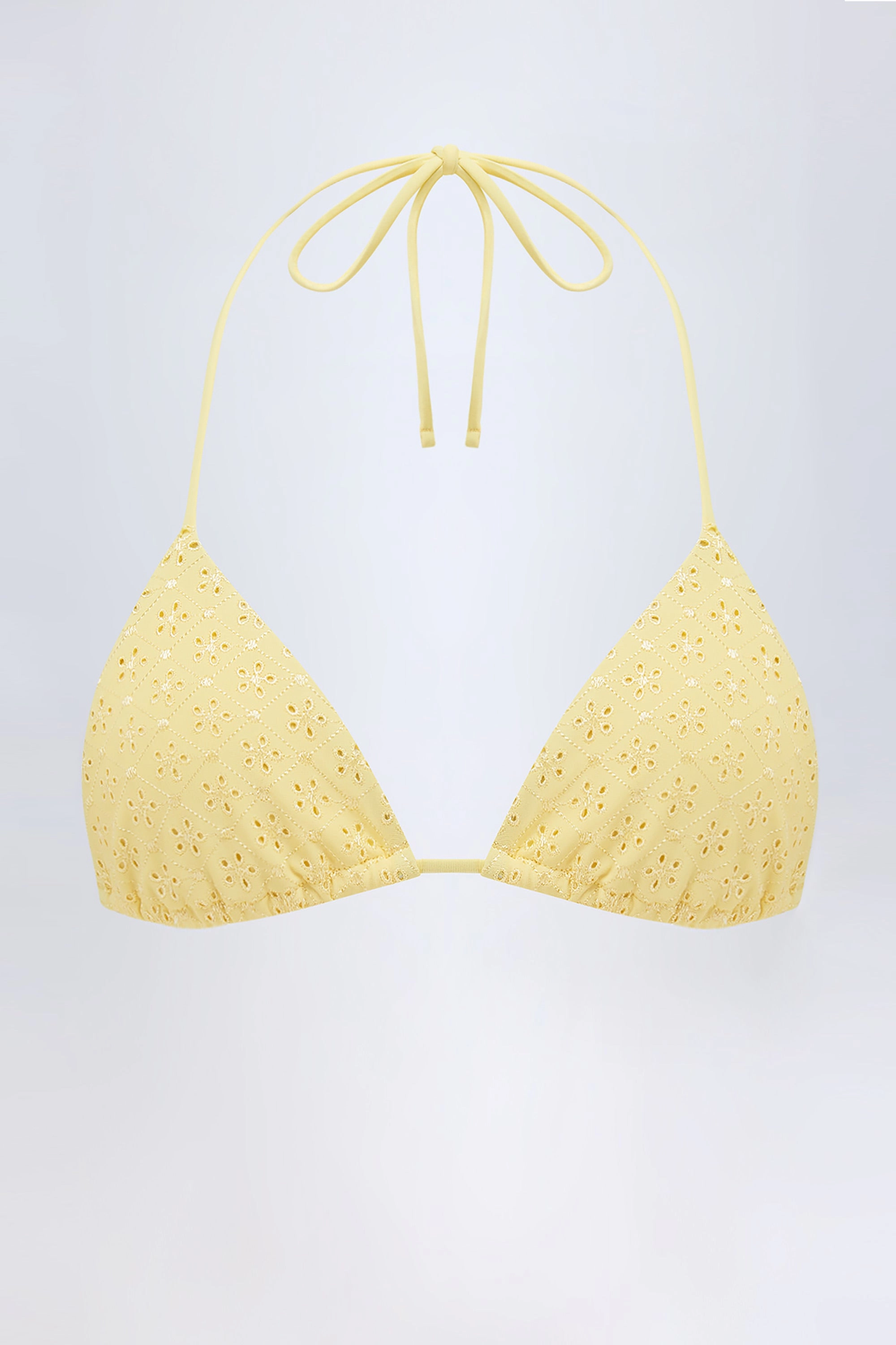 Broderie Anglaise Triangle Bikini Top in Lemon Yellow