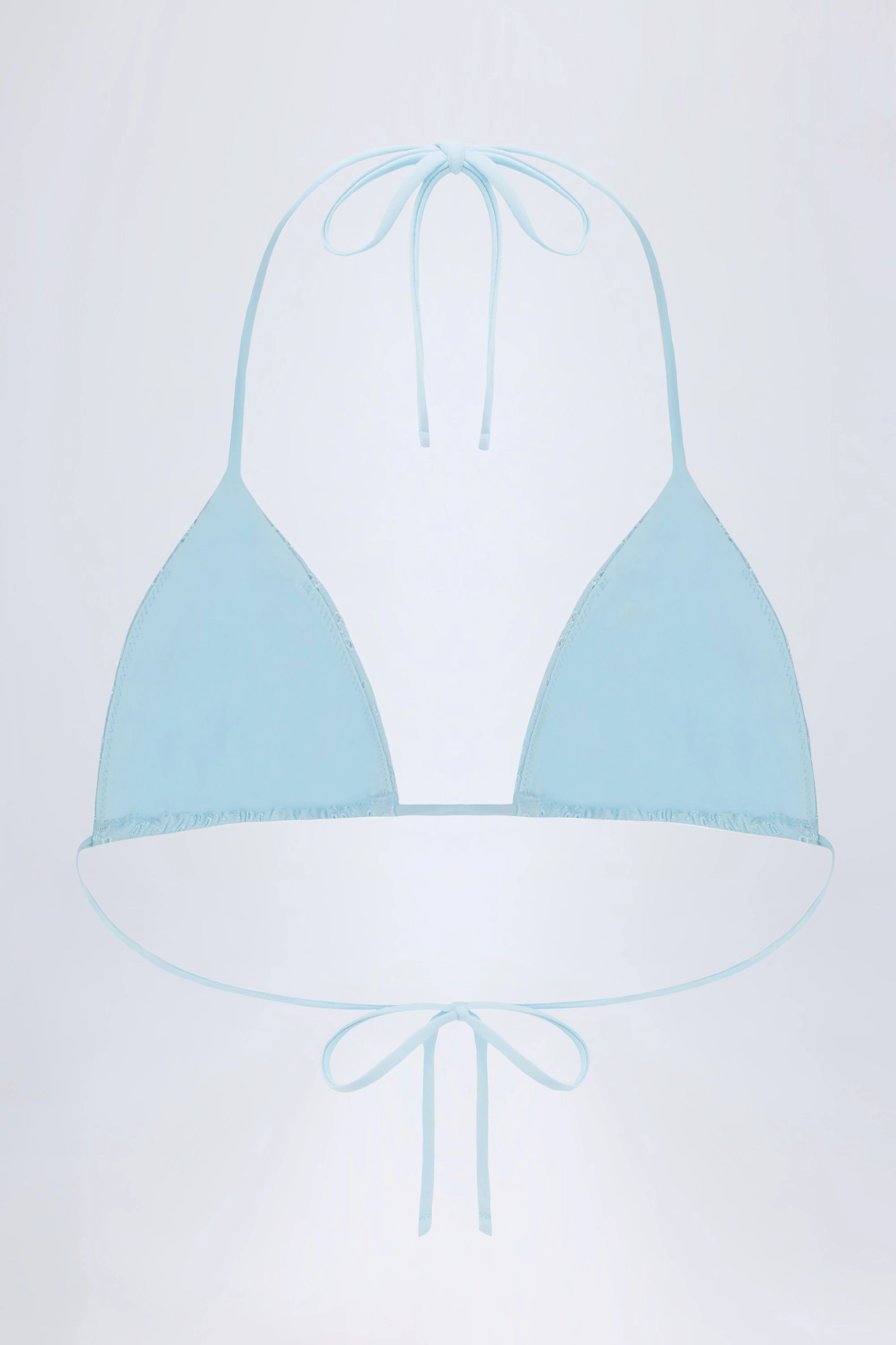 Broderie Anglaise Triangle Bikini Top in Powder Blue