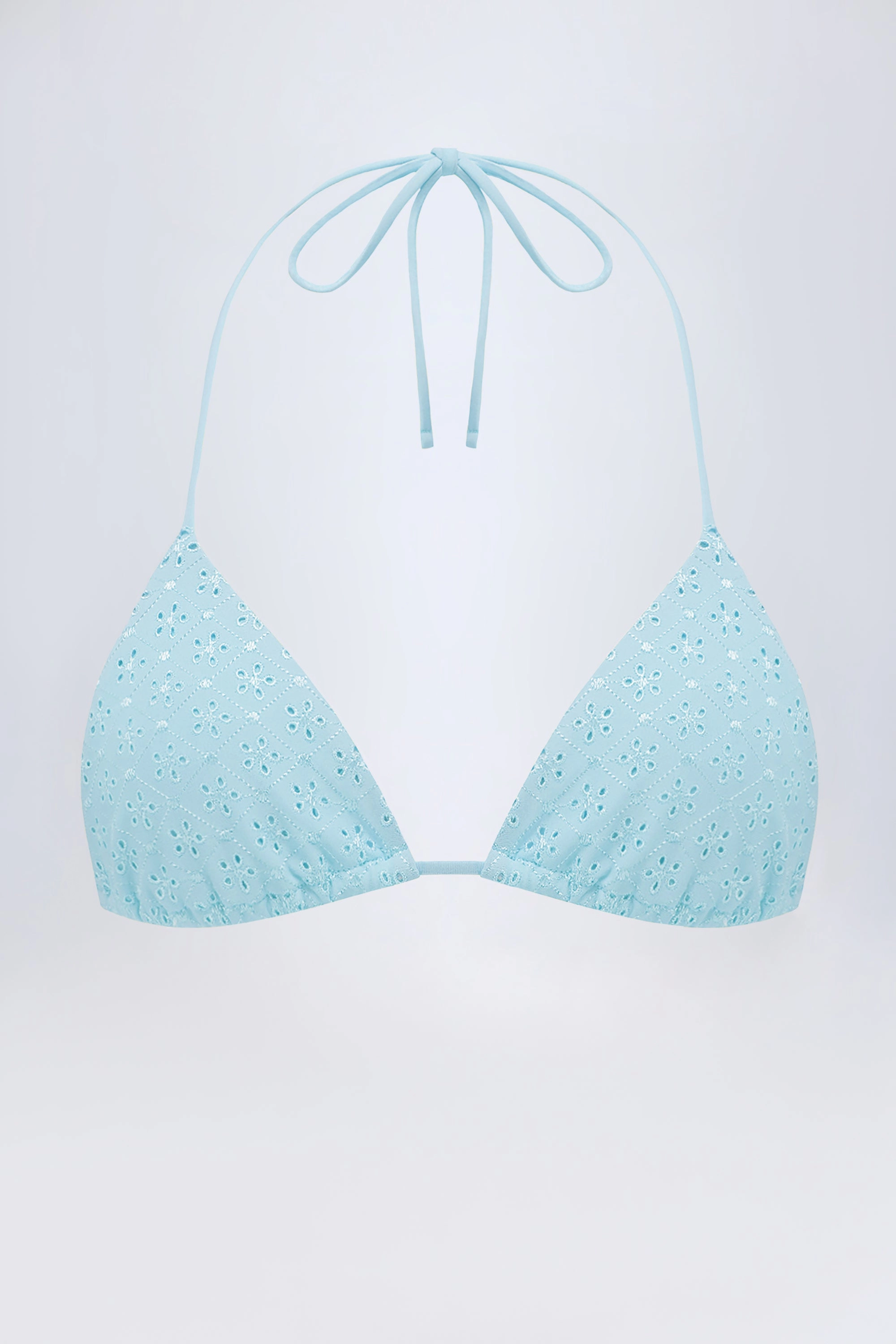 Broderie Anglaise Triangle Bikini Top in Powder Blue