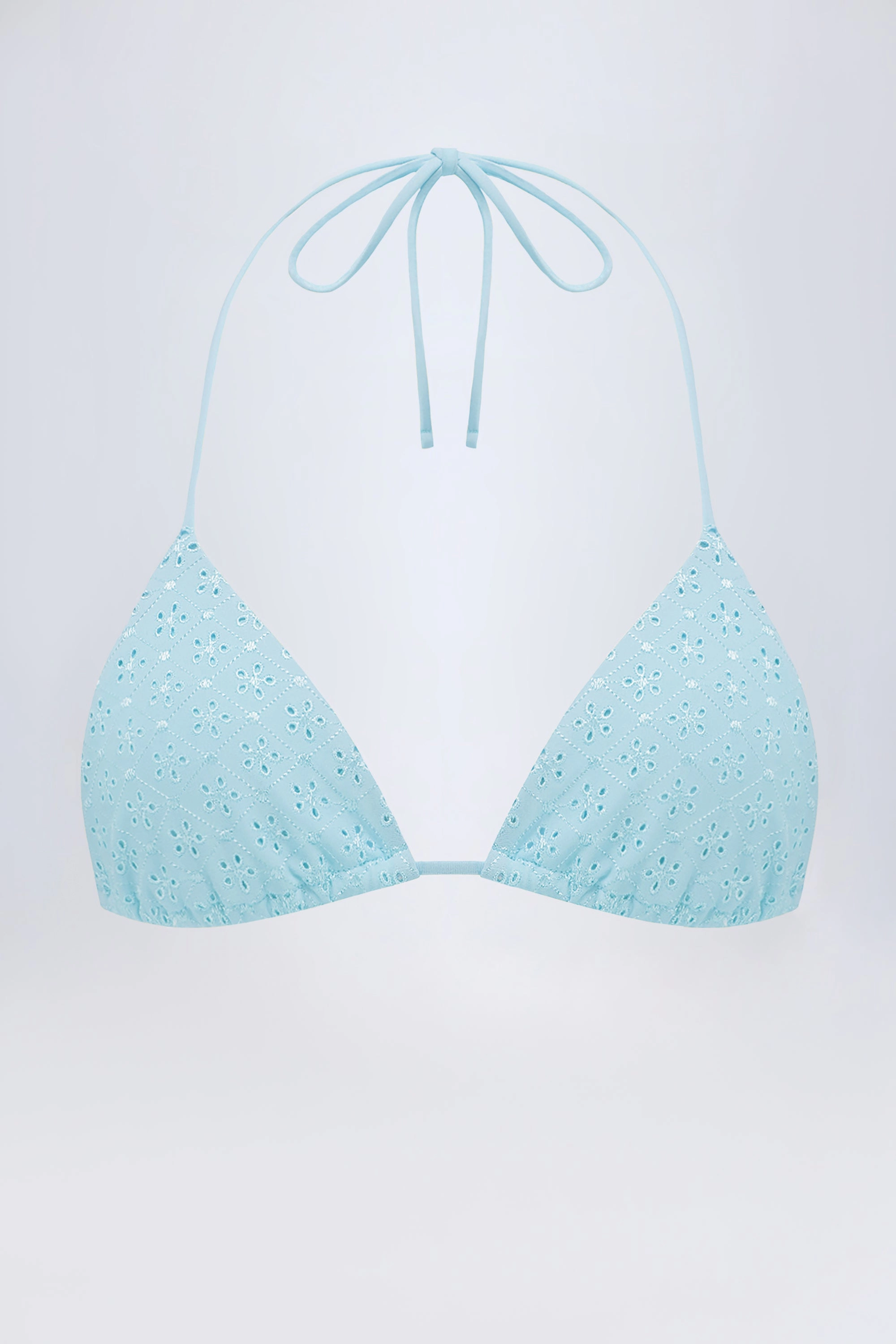 Broderie Anglaise Triangle Bikini Top in Powder Blue