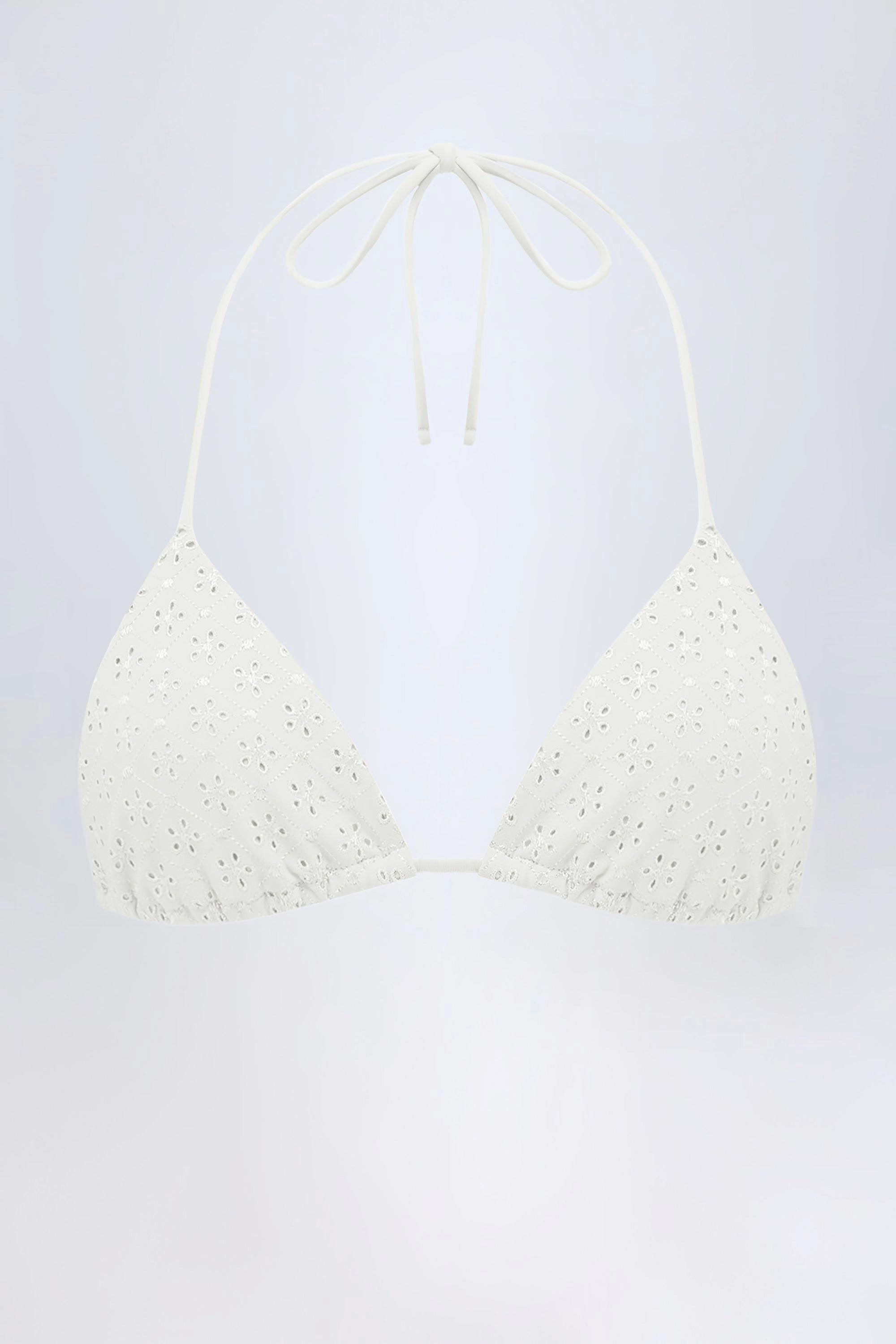 Broderie Anglaise Triangle Bikini Top in White