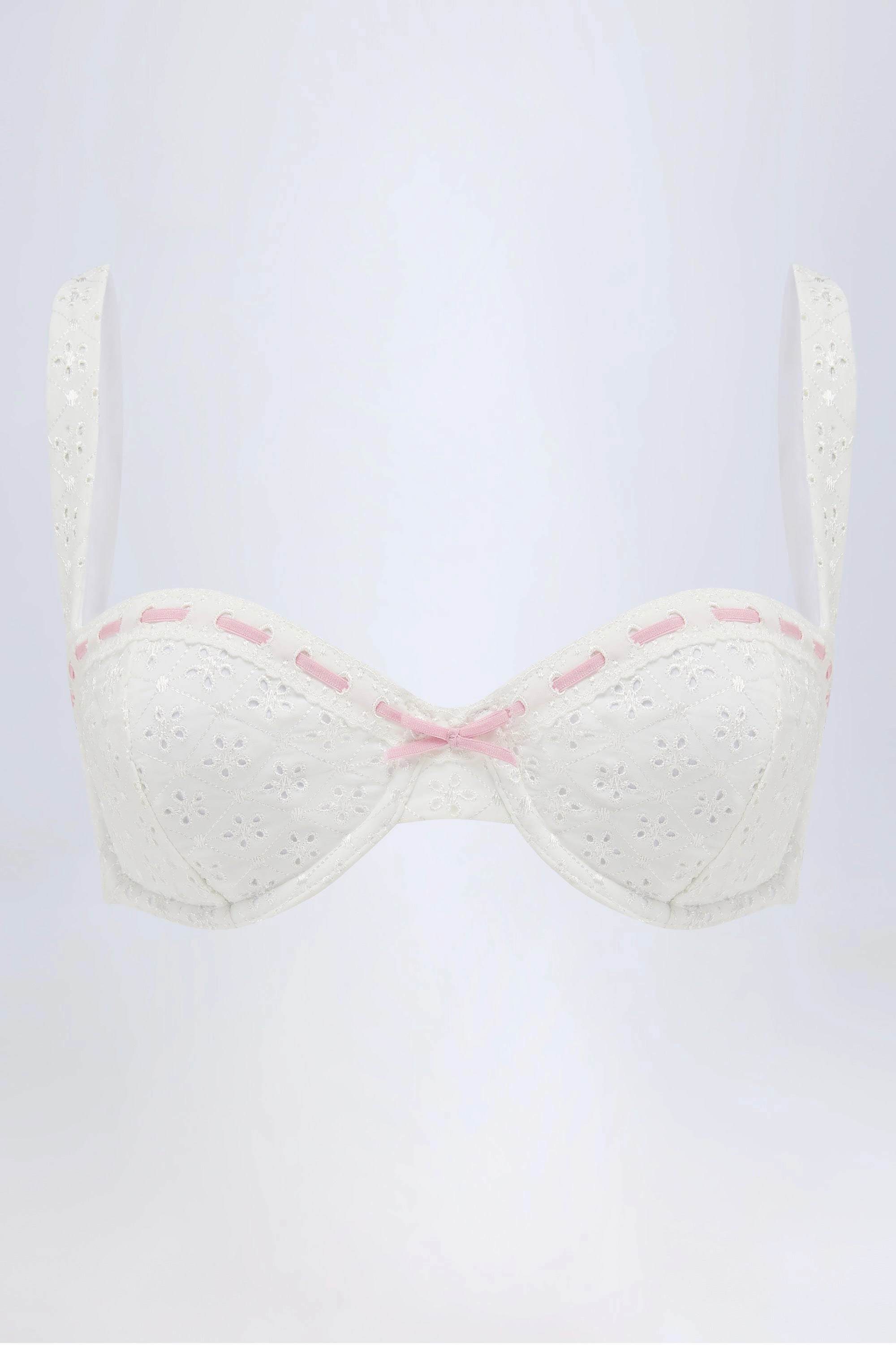 Broderie Anglaise Underwired Balconette Bikini Top in White
