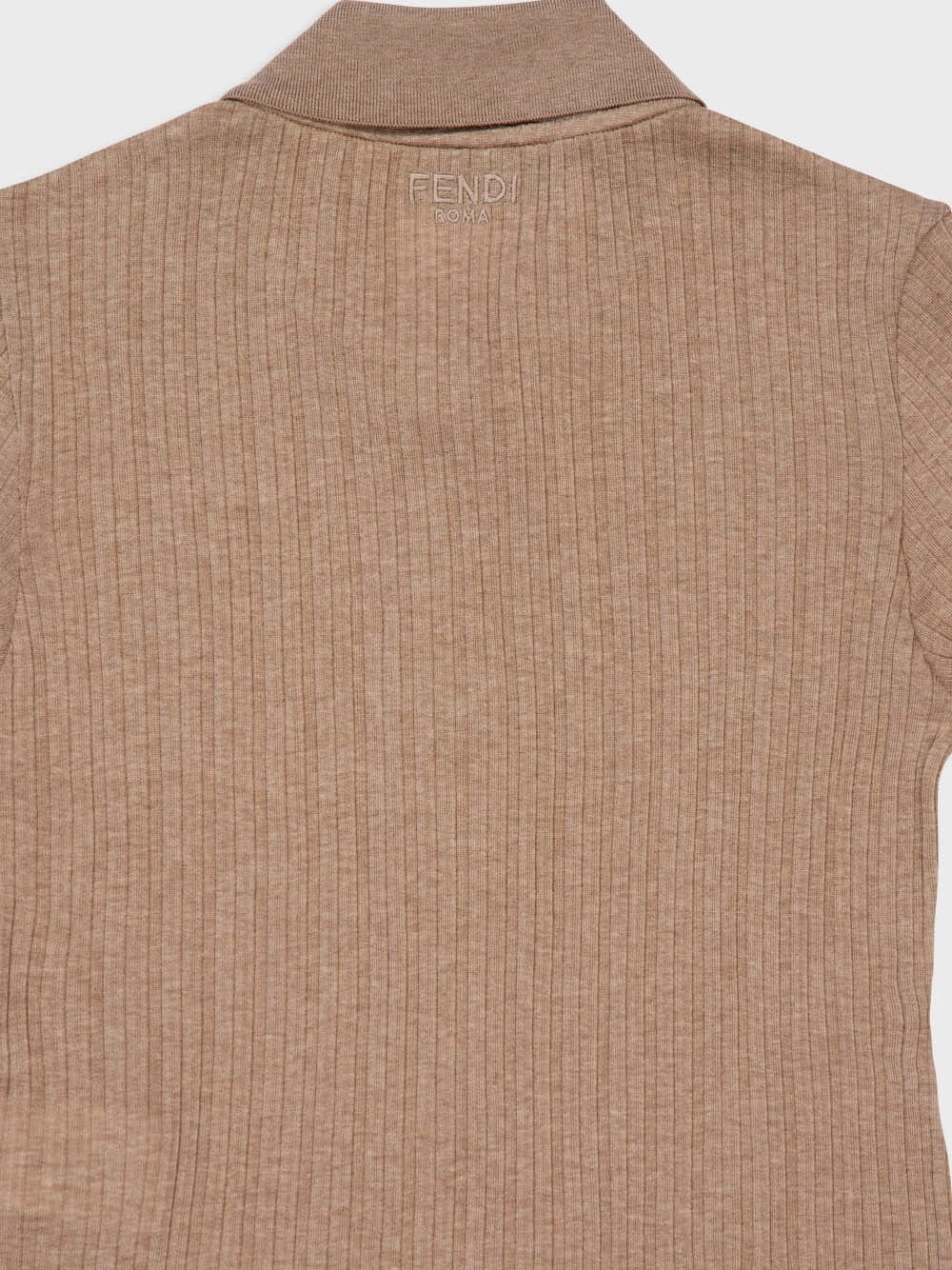 Brown Embroidered Cropped Polo Shirt