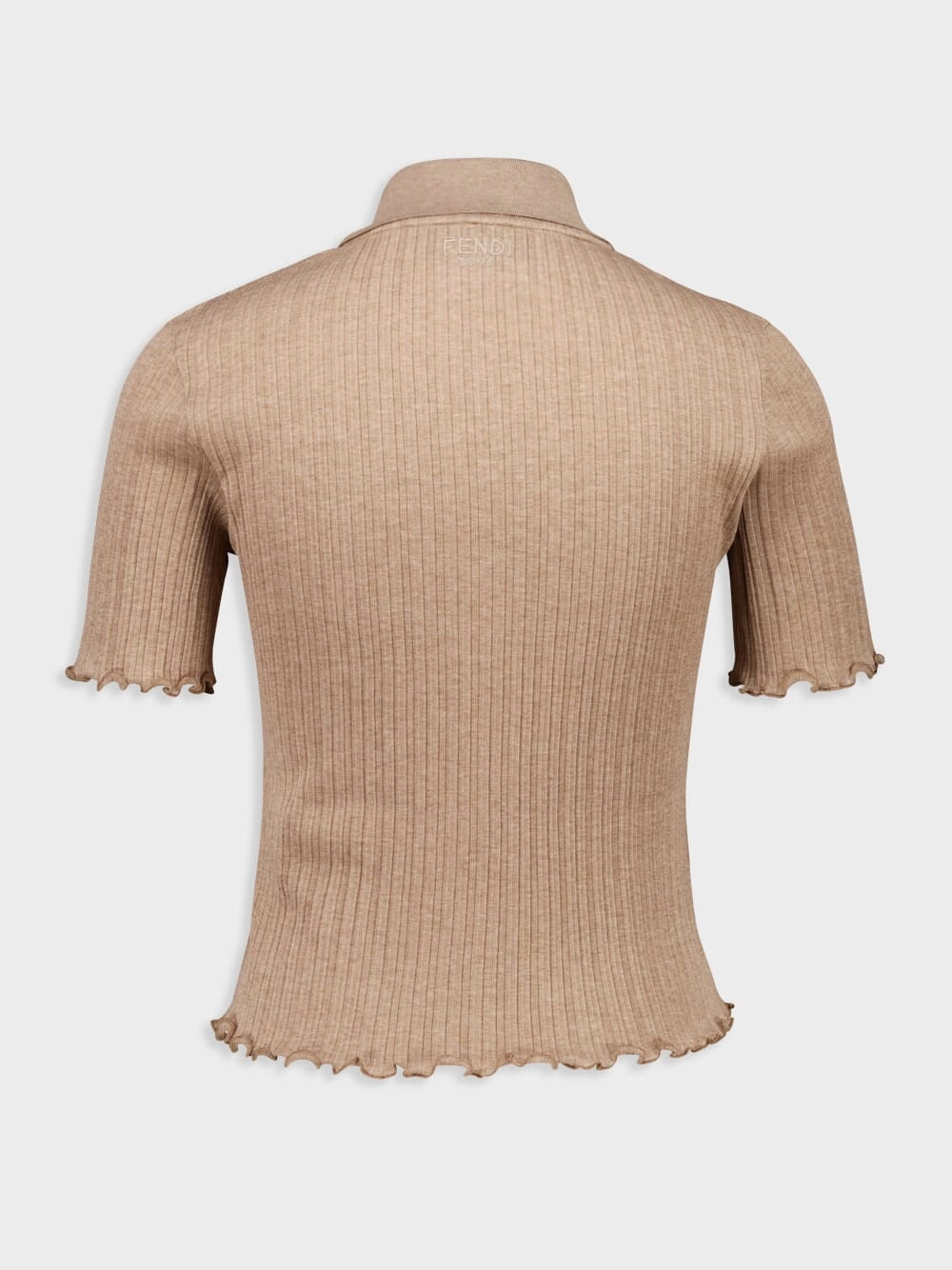 Brown Embroidered Cropped Polo Shirt