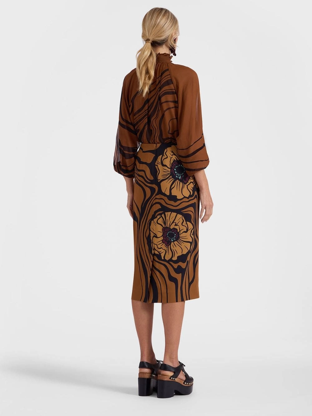 Brown Floral Pencil Skirt Place