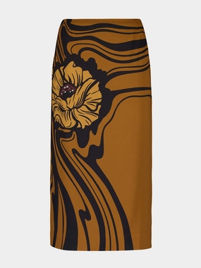 Brown Floral Pencil Skirt Place womens slacks clearance