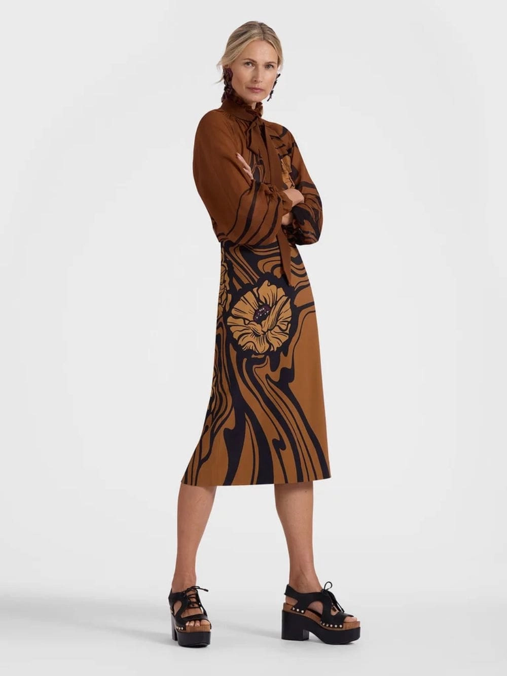 Brown Floral Pencil Skirt Place