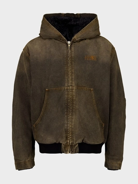Brown Hooded Denim Jacket Tops Mens - thermal tops