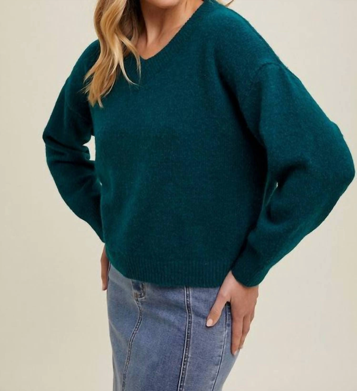 Brushed Relaxed Crop Sweater In Forest