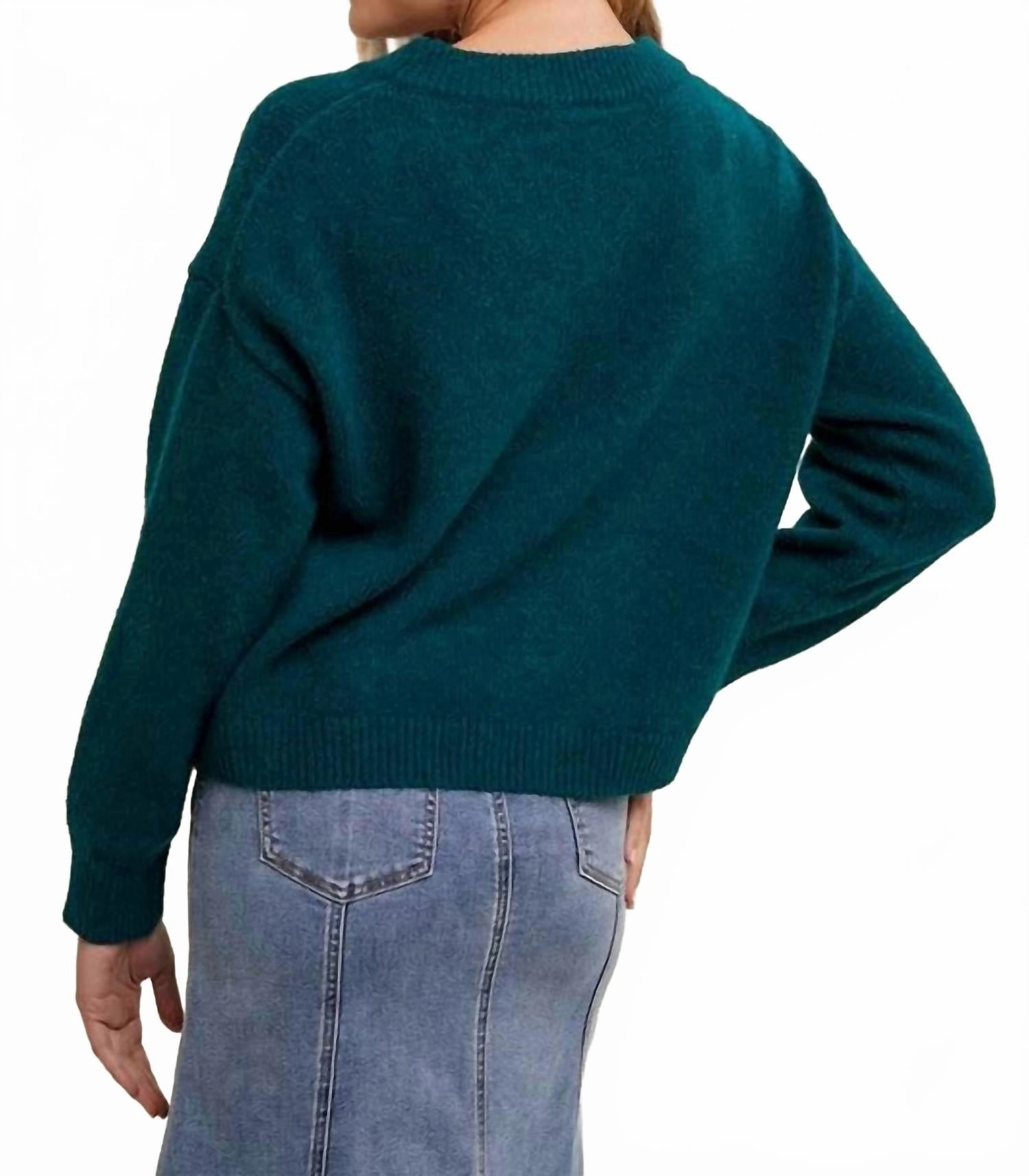 Brushed Relaxed Crop Sweater In Forest