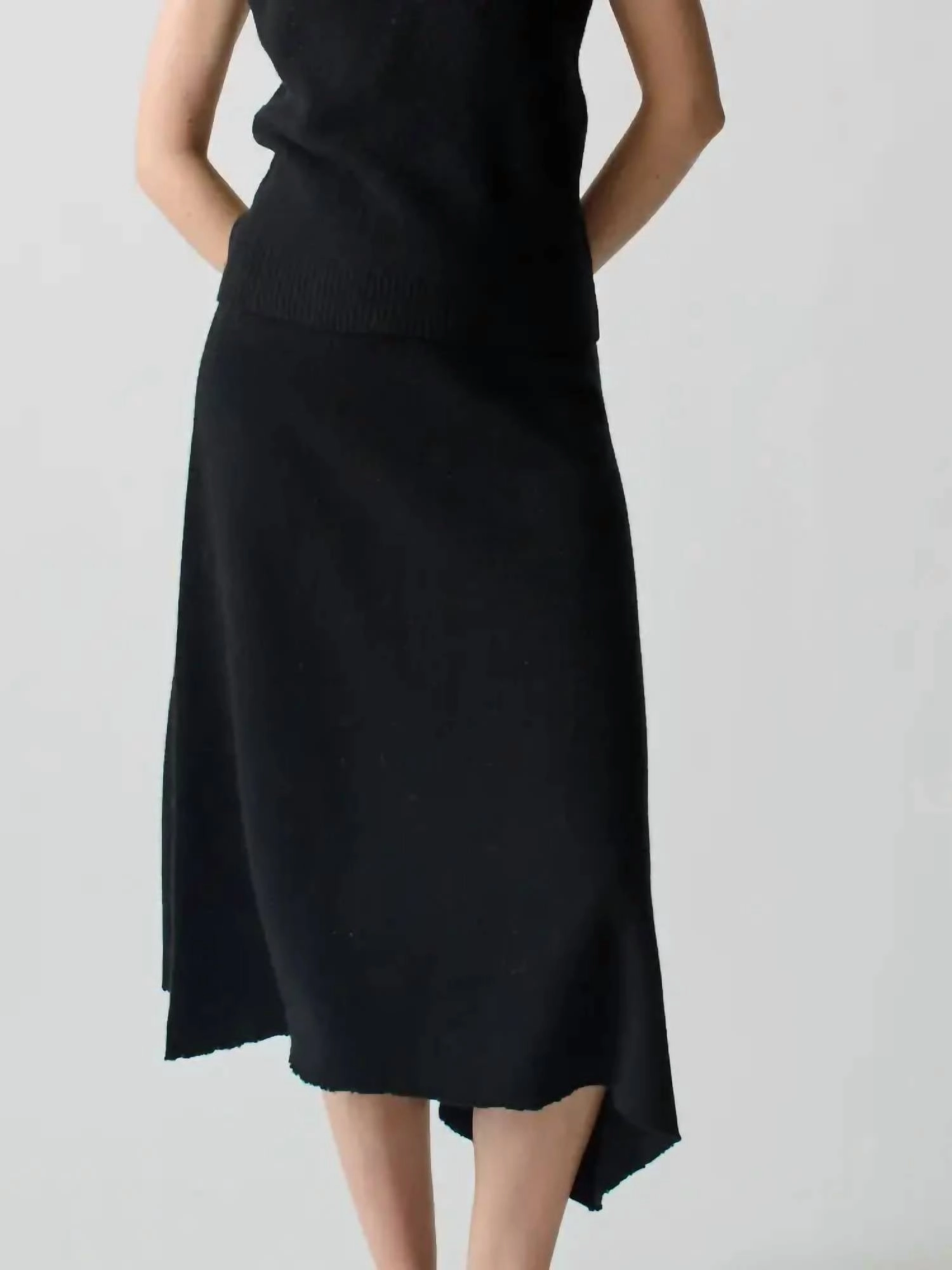 Brushed Wool A-Line Skirt In Black