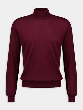 Burgundy Virgin Wool Turtleneck Sweater Knitwear Mens - men's sweaters sale