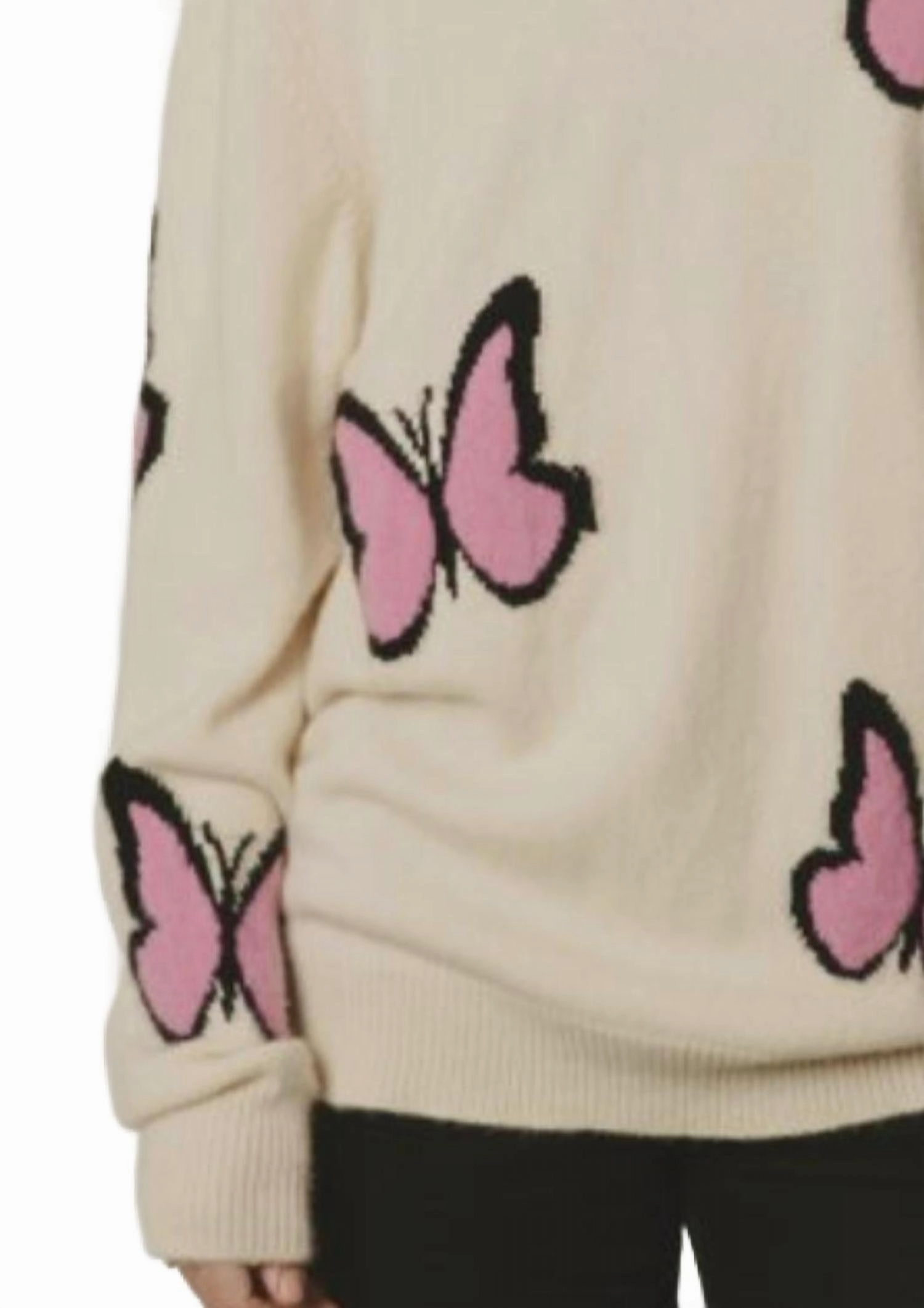 Butterfly Crew Sweater In Cream/pink