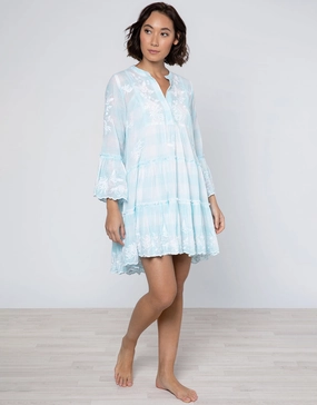 Butterfly Gingham Flared Sleeve Dress - Blue Swim Womens - bikinis clearance