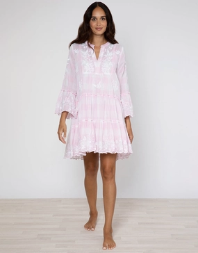 Butterfly Gingham Flared Sleeve Dress - Pink Swim Womens - bikinis clearance