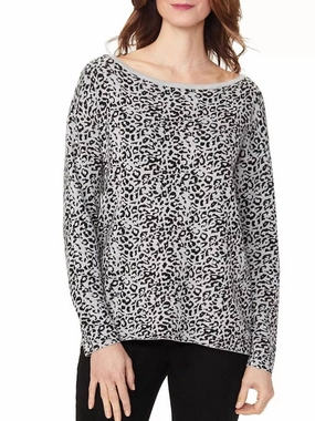 Button Back Boat Neck Sweater In Grey Jaguar Tops Womens - asymmetrical tops