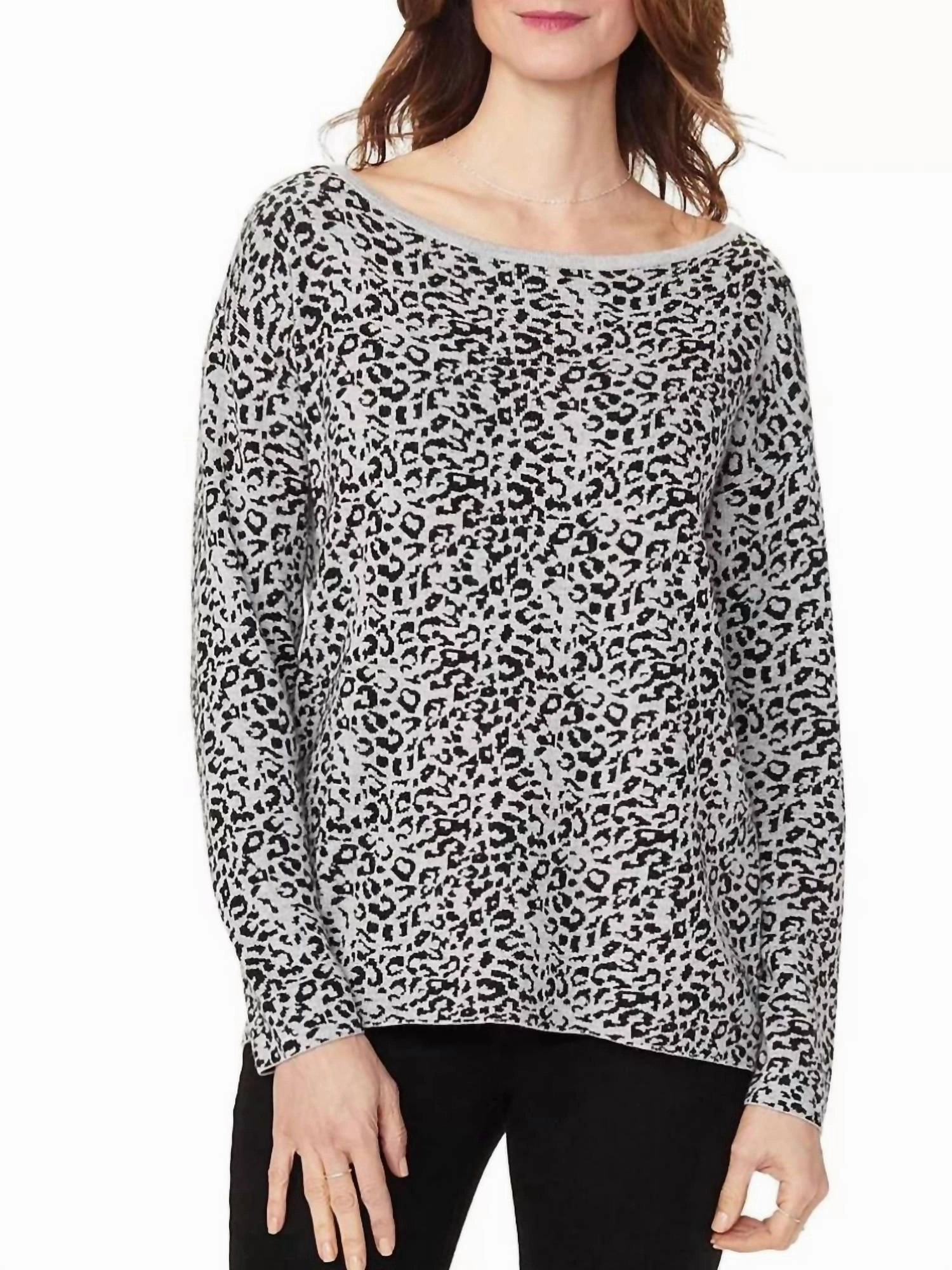 Button Back Boat Neck Sweater In Grey Jaguar Tops Womens - asymmetrical tops