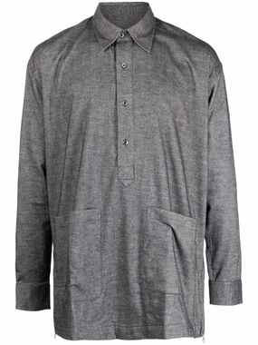 Button Placket Long-Sleeve Shirt mens polos clearance