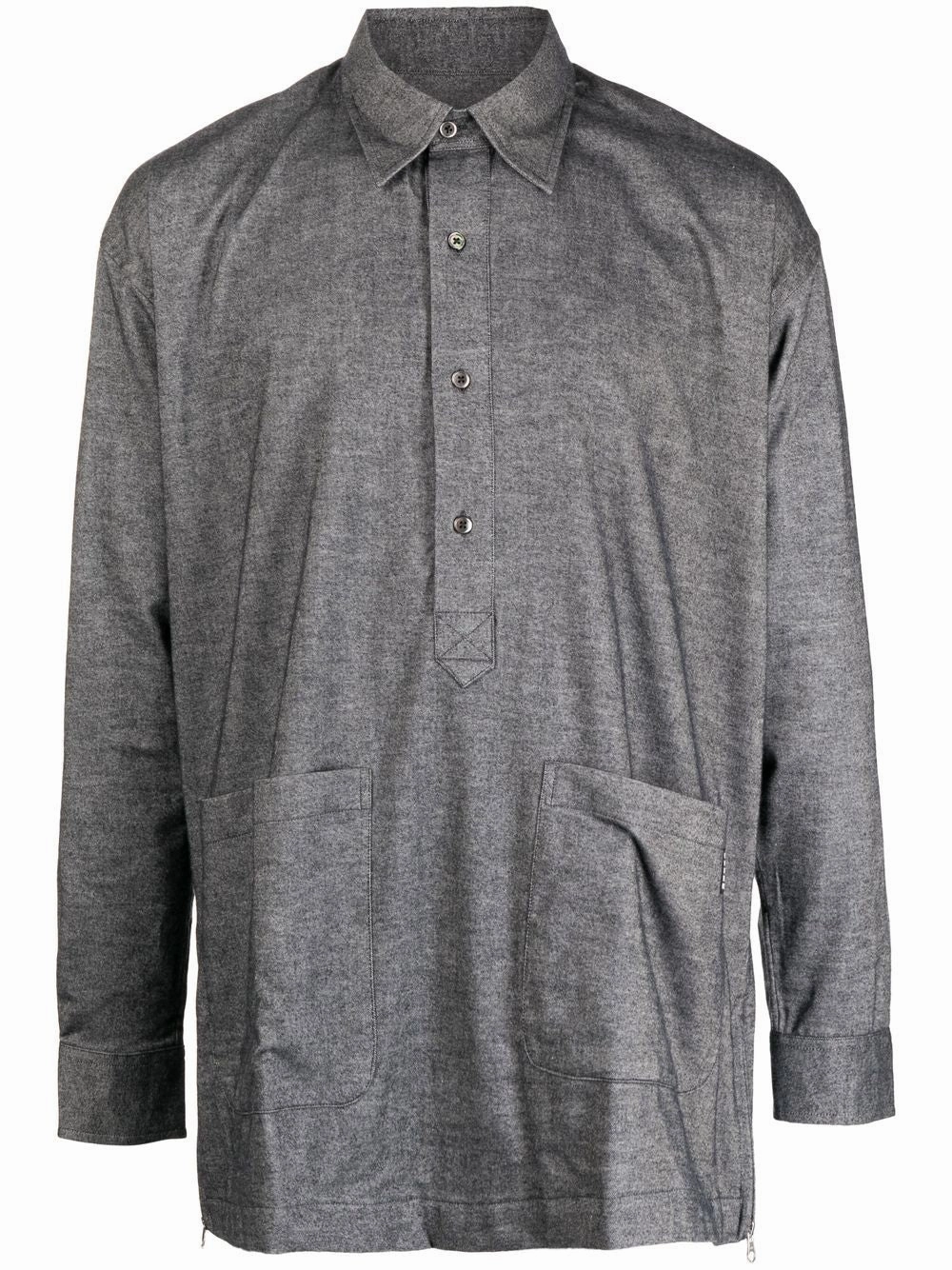 Button Placket Long-Sleeve Shirt mens polos clearance