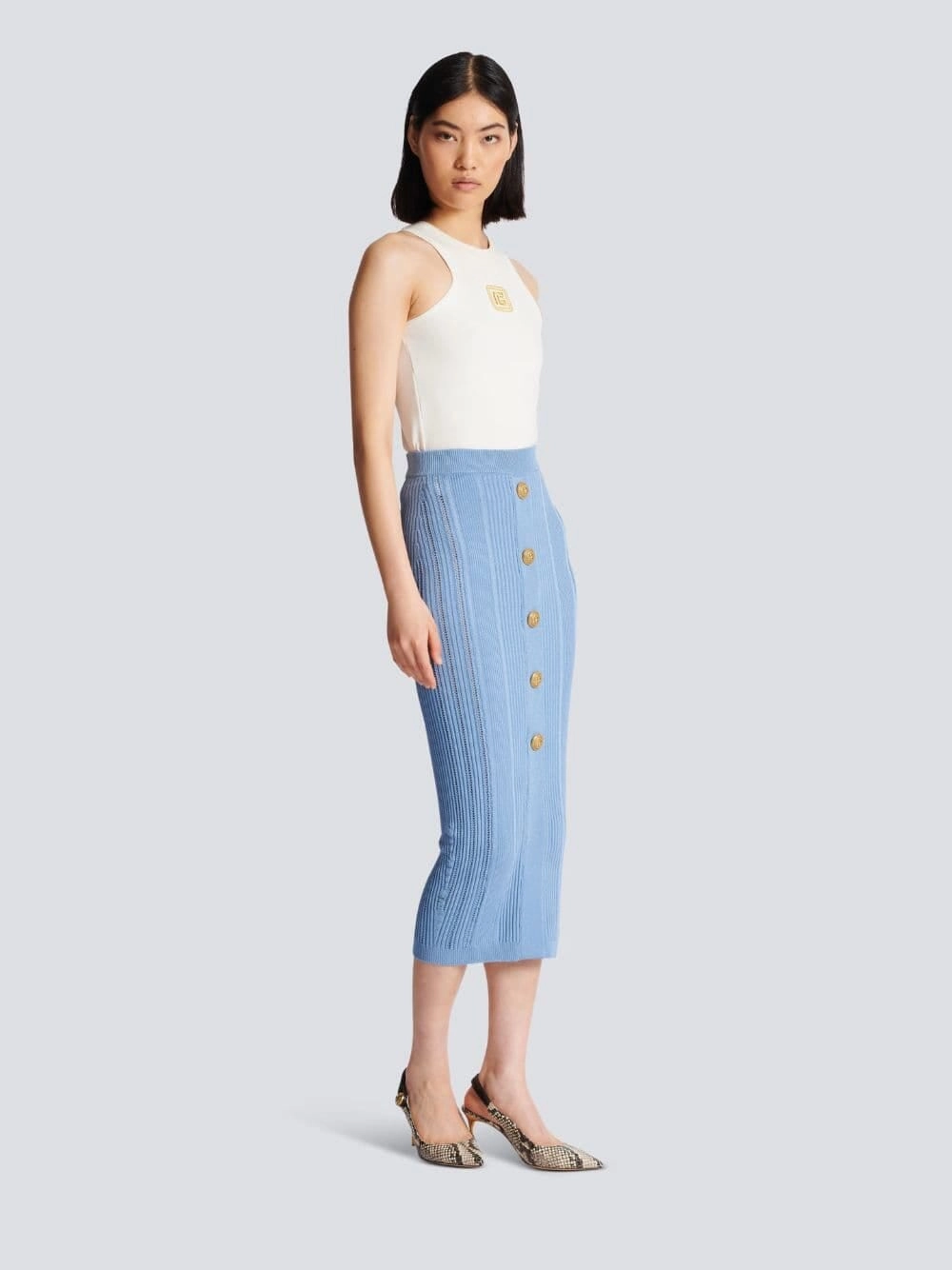 Buttoned Rib-Knit Midi Skirt Knitwear Womens - women's knitwear cheap