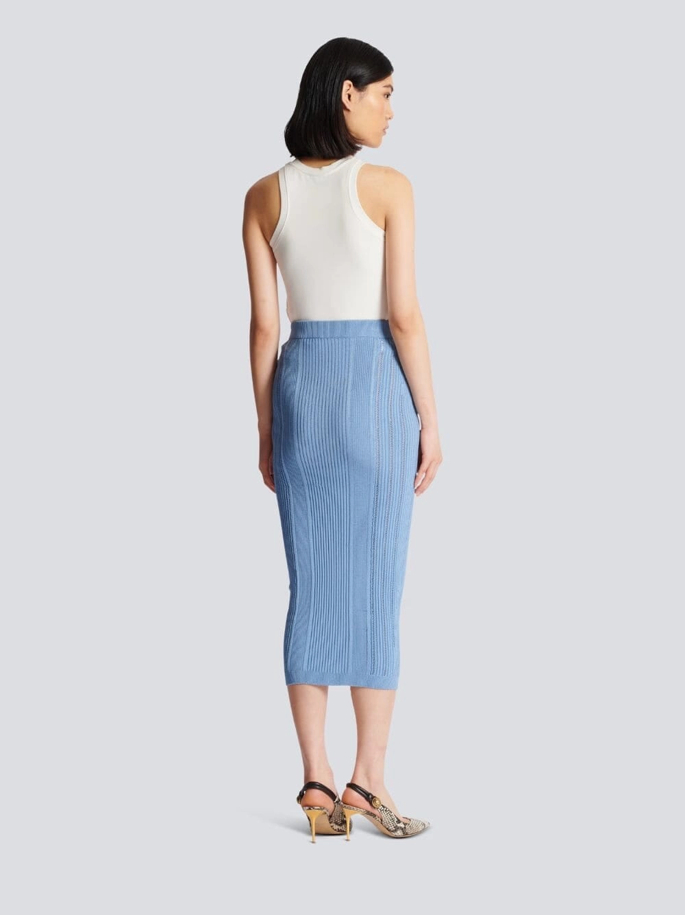 Buttoned Rib-Knit Midi Skirt
