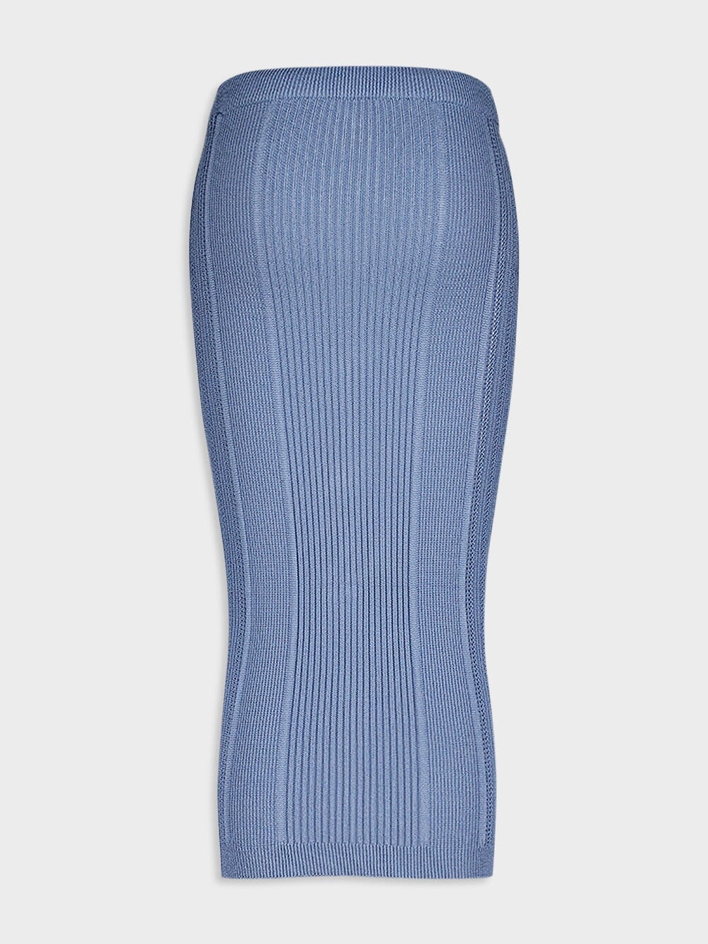 Buttoned Rib-Knit Midi Skirt
