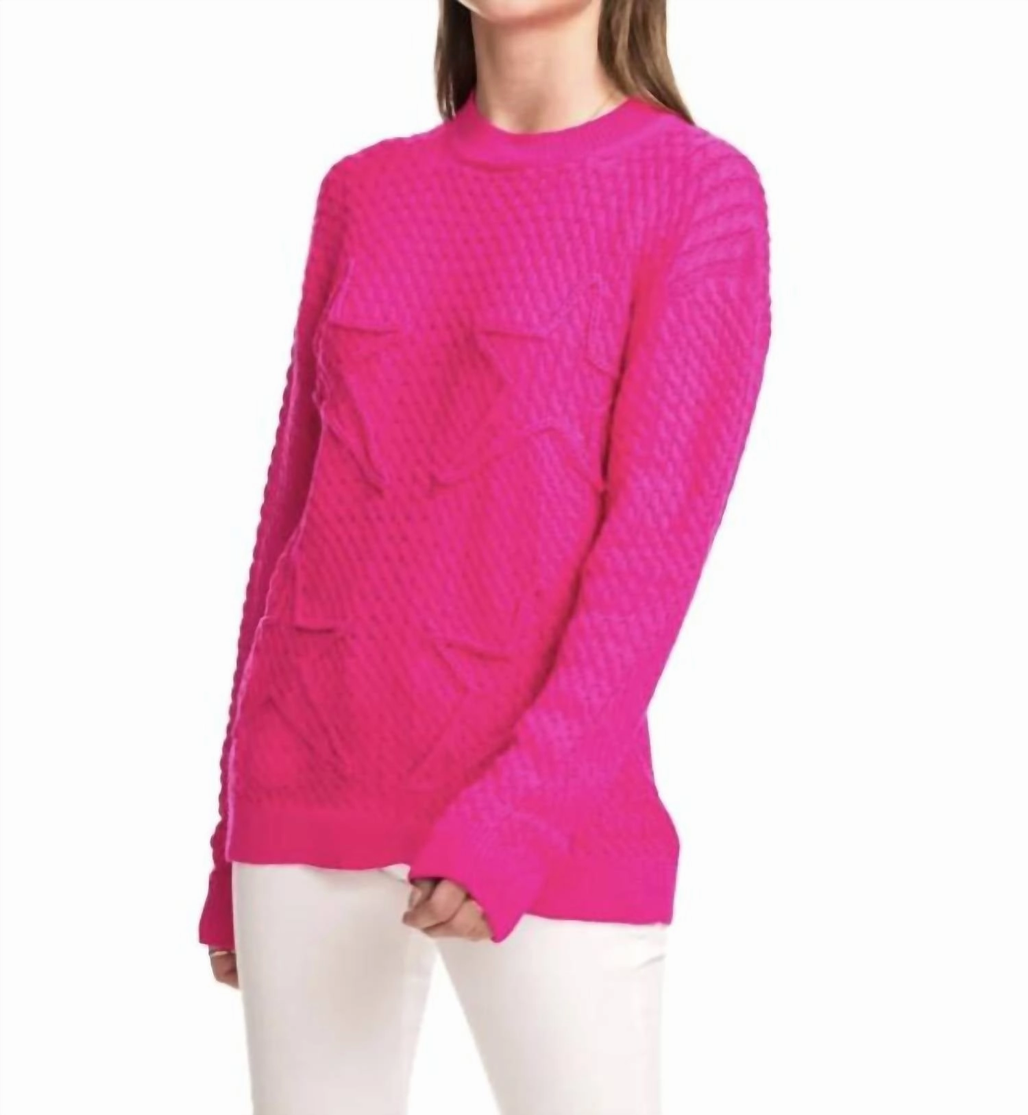 Cable Stars-Oversized Cable Sweater In Raspberry Tops Womens - lace tops sale
