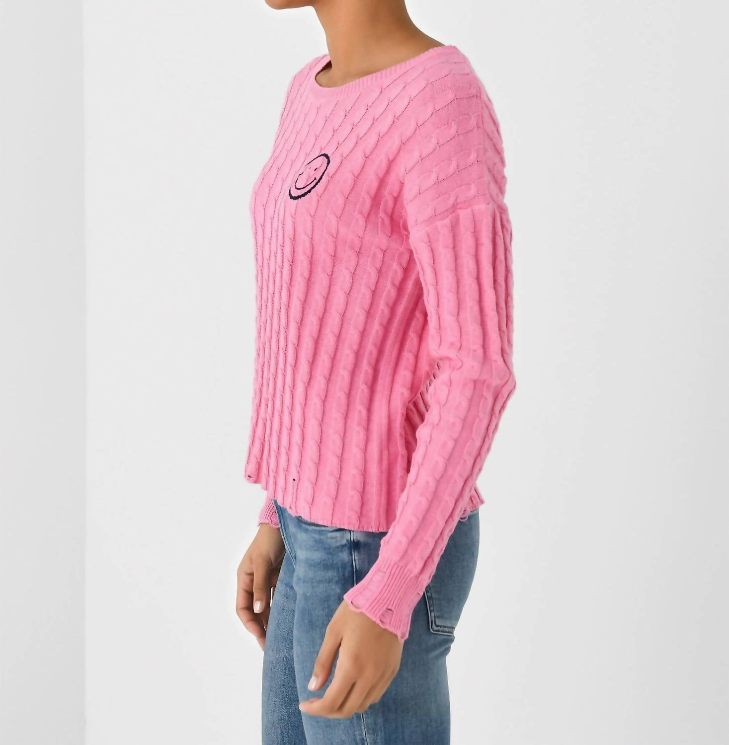 Cable Varsity Smiley Crew Sweater In Malibu/navy