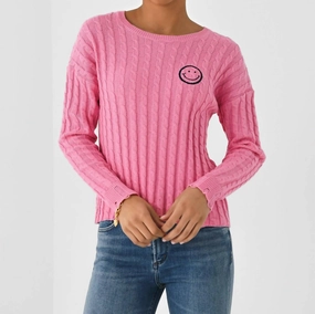 Cable Varsity Smiley Crew Sweater In Malibu/navy Tops Womens - asymmetrical tops