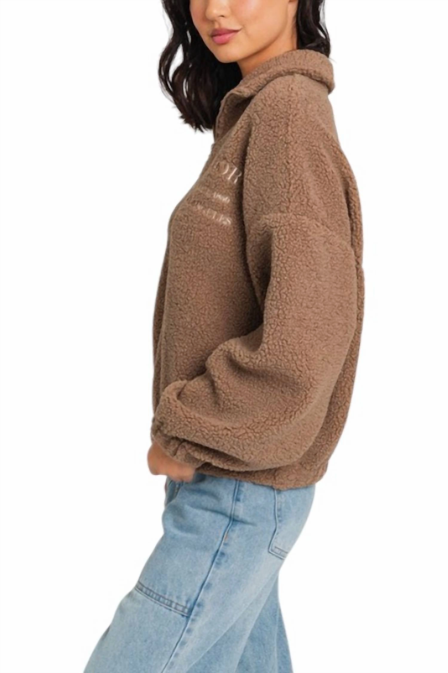 Cali Quarter Zip Fleece Pullover In Brown