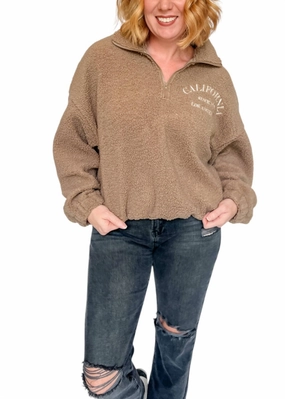 Cali Quarter Zip Fleece Pullover In Brown Tops Womens - high-neck blouses