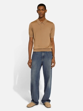 Camel Cashmere and Silk Polo-Shirt Knitwear Mens - men's sweaters sale